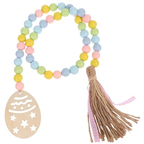 PRETYZOOM 1stück Easter Wooden Beads Hanging Decor Mit Quasten Boho-Stil Wanddekoration Für Zuhause Bauernhaus Und Feiern Einzigartiges Design Für Festliche Anlässe Langlebig Und