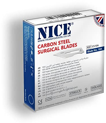 100 x NICE No.10A Sterile Carbon Steel CS10A Surgical Blades
