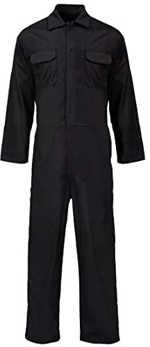 Mens Heavy Duty Boilersuit Regular Adults Workwear Boiler Suit Popper Front Coverall Elastic Waist Overall(Black 3X-Large)
