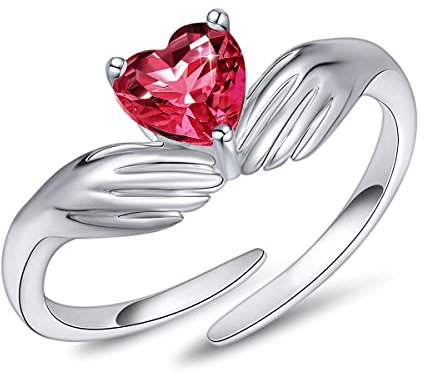FOREVER QUEEN Damen Ringe Einstellbar Hüte dein Herz Rings 925 Sterling Silber Umarmung Ringe für Frauen Juli Geburtsstein Ringe