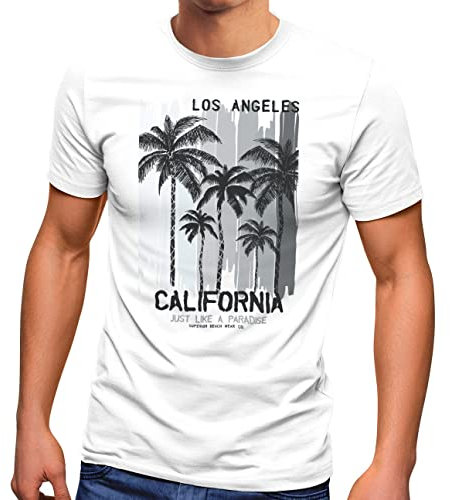 Neverless® Herren T-Shirt Los Angeles California USA Sommer Bedruckt Aufdruck Print Surfing Fashion weiß L