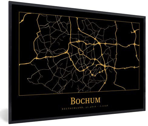 MuchoWow Poster Bilder Wanddeko Deko Wohnzimmer 30x20 cm Stadtplan - Bochum - Gold - Schwarz