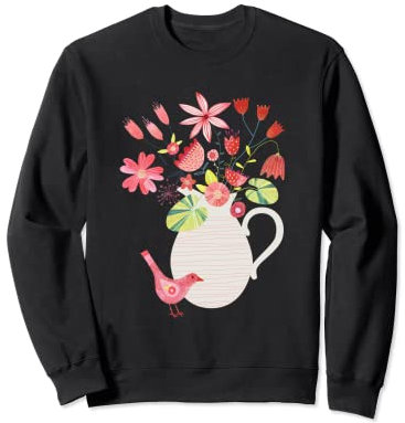 Oiseaux avec un pichet de fleurs Sweatshirt