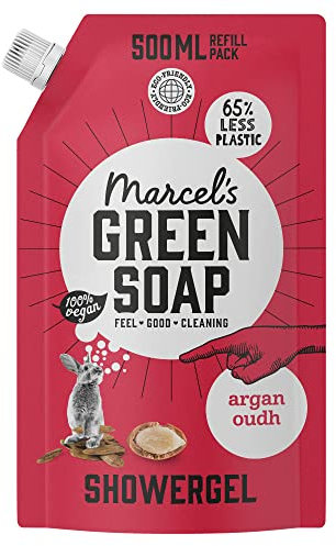 Marcel's Green Soap - Duschgel Nachfüllpack Argan & Oudh - Waschlotion - Umweltfreundlich - Vegan - 98% Biologisch abbaubar - 500 ml
