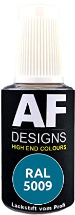 Alex Flittner Designs Stylo de retouche RAL 5009 bleu azote mat 20 ml Stylo de réparation acrylique peinture retouche bois métal meubles salle de bain