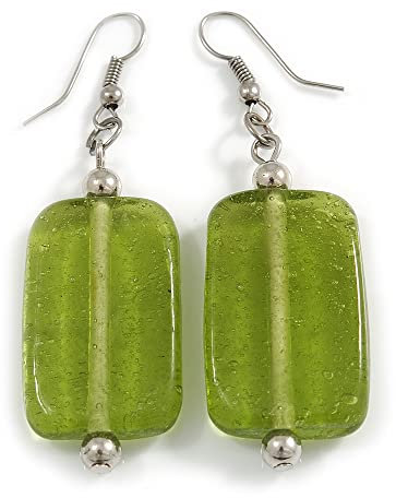 Orecchini pendenti quadrati in vetro verde lime alti 55 mm, Misura unica, Vetro