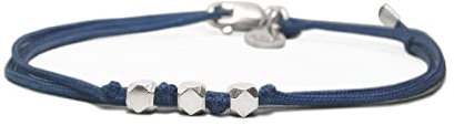 Nato Cuff - 925 Sterling Silber Doppelt gewickeltes Nylonarmband - handgefertigt in Frankreich - verstellbar - Herren und Damenschmuck (Blau)