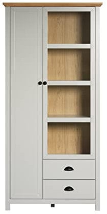 trendteam smart living - Vitrine Schrank Wohnzimmerschrank - Wohnzimmer - Landside - Aufbaumaß (BxHxT) 97 x 201 x 41 cm - Farbe Lichtgrau mit Artisan Eiche - 2118135F4