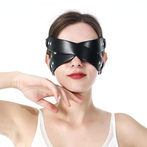BIGFOX Kunstleder Augenmaske Gekreuzt mit Nieten SM Augenbinde Augenmaske Sexy Blindfold Schwarz BDSMS Fesseln Sexspielzeug für Paare
