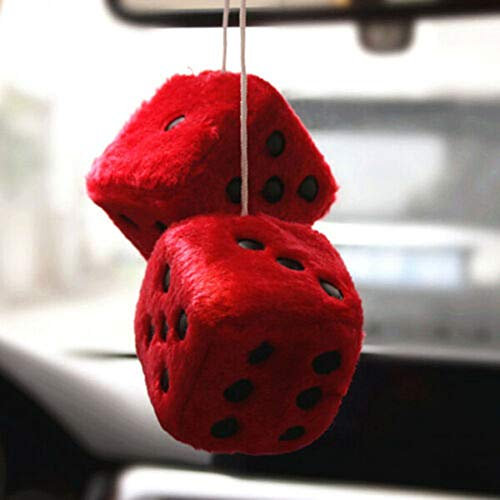KIMISS Fuzzy Dice Vintage, Auto-Anhänger Zum Aufhängen, Plüschwürfel, Craps, Automobile, Rückspiegel, Zum Aufhängen (Rot)