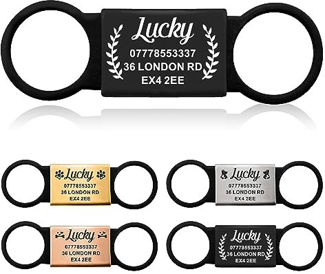 Dog Tag Personalised Dog Name Tag ID Tag for Pets Dogs Cats Engraved UK Slide On Collar Dog Tags 4 Colours Different Fonts Name Identity Tags(Black and Black,L)