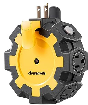 DEWENWILS Cuve d'alimentation à 6 prises avec couvercles de sécurité rotatifs, adaptateur de câble d'extension pour extérieur, disjoncteur 15 A, pour éclairage extérieur