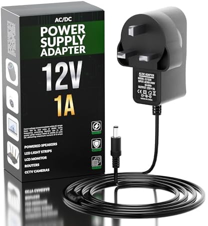 12V 1A Power Adapter Supply AC 100-240V to DC 12V 1000mA 12W Universal Driver Transformer 5.5mm x 2.1mm UK Plug for Router CCTV Camera Compatible With 600mA 0.6A 800mA 0.8A
