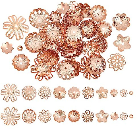 UNICRAFTALE 60 Pz 10 Stili 0.5/1/1.2mm Foro 304 Tappi Perline in Acciaio Inossidabile Oro Rosa - Estremità Vuote Fantasia Distanziatori Fiore Multi-Petalo Ciondoli