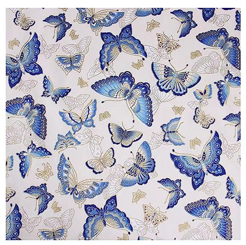 Egurs 100x150 cm Japanischer Stil Stoff Baumwolle Bronzing Baumwollstoff Meterware Patchwork zum Nähen Quilten DIY Kleidung Tischdecke Deko Beige - Schmetterling 1 Meter