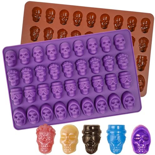 Webake Moldes de silicona para calavera 2 unidades antiadherentes moldes de chocolate de Halloween para chocolate, gomitas, dulces, golosinas para perros