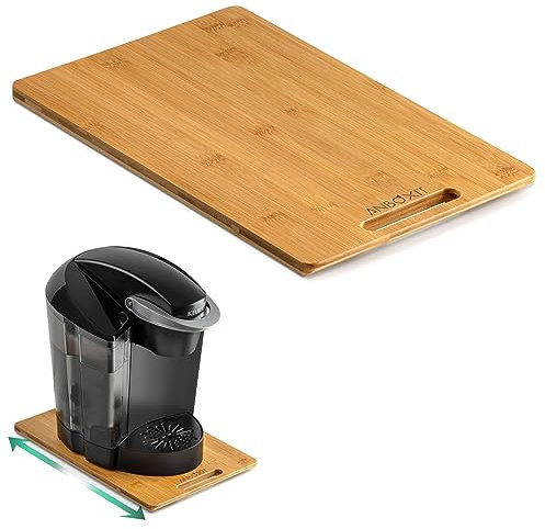 ANBOXIT Bamboo Appliance Slider, Sliding Tray for Kitchen Appliances, Countertop Rolling Tray, Coffee Maker Slider Tray with Rubber Wheels, Deep - Medium (14.5D x 9.5W)