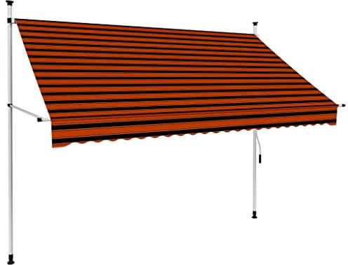 PURADAY Klemmmarkise Handbetrieben 250 cm Breit Orange und Braun Stoff Einziehbare Markise Wasser- und Schmutzabweisende Sowie UV- und Wetterbeständige Höhe und Neigungswinkel Einstellbar