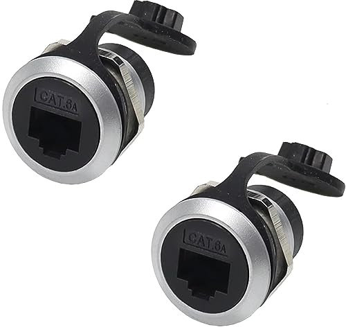 PENGLIN 2 Stück RJ45 CAT6A Geschirmter Einbaustecker, Cat5/5e/6/6A 8P8C Ethernet LAN Kabeladapter, Buchse zu Buchse Bulkhead Verlängerungsschnittstelle Adapter mit Wasserdichter/Staubkappe