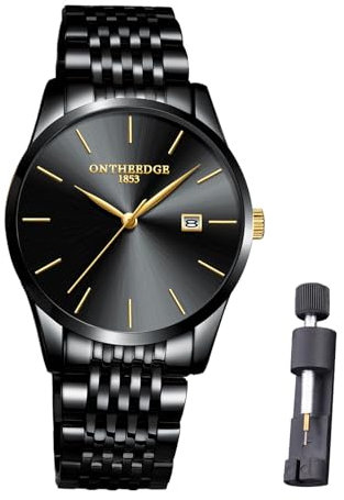 Raitown Herren Armbanduhr Edelstahl Wasserdicht Klassische Großes Zifferblatt Minimalistischer Uhr Man Analog Quarz Männer Uhren Schwarz