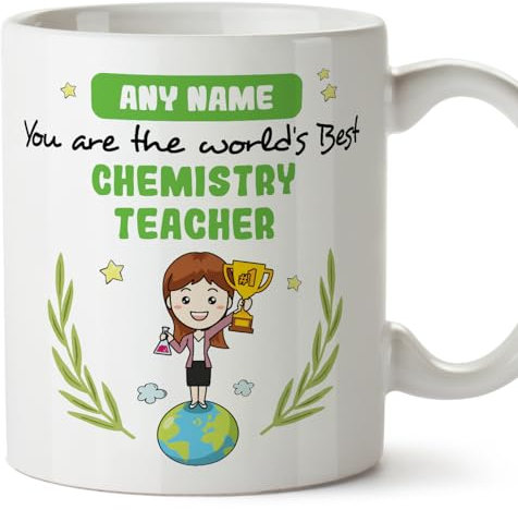 MUGFFINS Tazas Personalizadas para PROFESORA DE QUÍMICA mujer - En Inglés - You are World's Best - 11 oz / 330 ml - Regalo Personalizable original y divertido