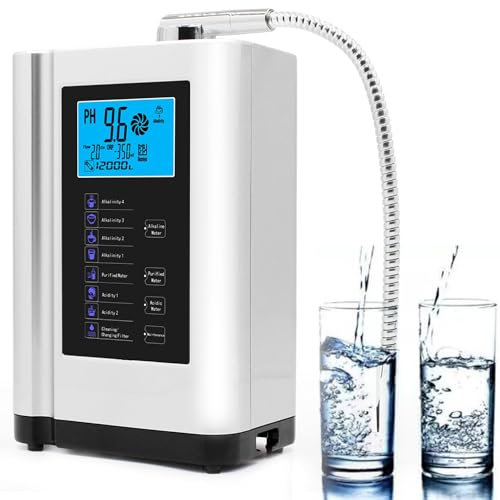 Ionizador de agua, máquina purificadora de agua PH 3.5-10.5 Máquina de agua con ácido alcalino, hasta -500 mV ORP, 7 configuraciones de agua/6000 litros por filtro/limpieza automática,White