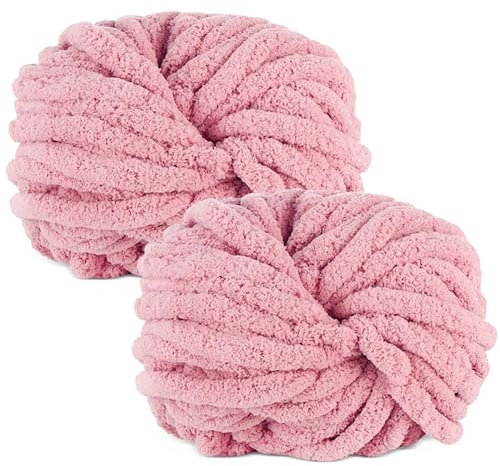 MeYuxg Dicke Wolle Garn Strickgarn, Super Soft Chenille Chunky Yarn, 2 x 250 Gramm Super Bulky für Gehäkelte Decken gestrickte Haustiernester Decken Dekokissen Armstricken Wolle - Rosa