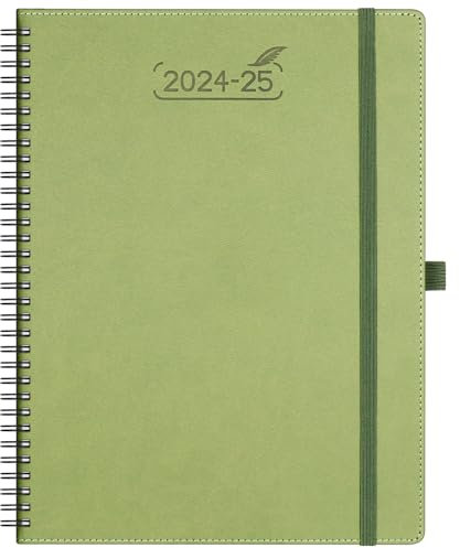 BEZEND Schülerkalender 2024-2025, A4, Wochenansicht, Spiralbindung, Kiwi, 18-Monats-Wochenplaner, 24. Dezember 25, Terminkalender 24/25, mit Monats-Register, PU-Leder, So