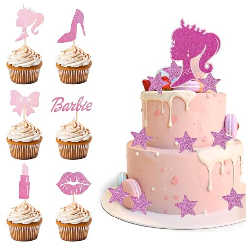 Decorazioni Torta 35 Pezzi Decorazioni per Cupcake a Tema Principessa Princess Decorazioni per Torte Glitterate Rossetto con Tacco Ragazza Tema Compleanno Festa Favors Supplies
