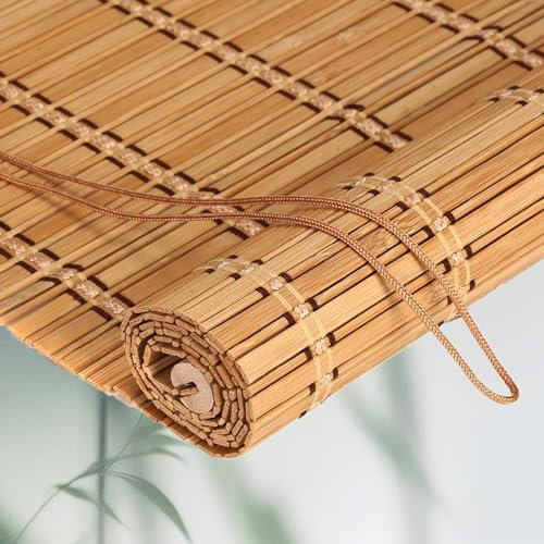 X1NGFU Natürliche Bambus-Rollo Raffrollo,Holzrollo Bambusrollo Jalousie,Schnurzugrollo,Lichtfilter-Rollo,Sichtschutz-Verdunkelungsrollos Für Fenster,Anpassbar,Breite x Höhe (50cm x 260cm)