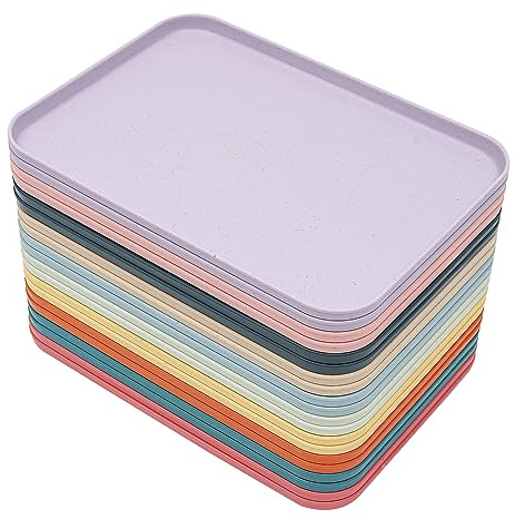 LANNADD 20 Stück Serviertabletts, 10 Farben Rechteckig Tablett Schnell Lebensmittel Tablett Frühstückstablett, Geeignet für Kantinen Cafeterias Küchen Hotels Snackbars und Restaurants (31x22cm)