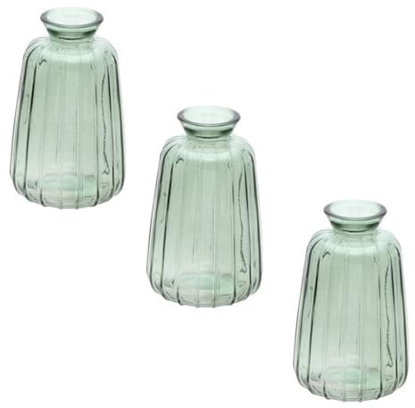 Kleine Vasen (3 STK.) Blumenvasen für die Tisch-Deko zur Hochzeit Taufe Konfirmation & Kommunion aus Glas Farbe: Pastell Grün Höhe 10,7cm