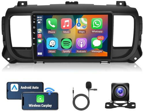 Android Autoradio für Peugeot Expert/Toyota Proace/Citroen Jumpy 3 SpaceTourer 2016-2021 Radio Carplay Wireless Android Auto 9 Zoll Touchscreen 2 Din Bluetooth HiFi Navi WiFi FM RDS,Rückfahrkamera