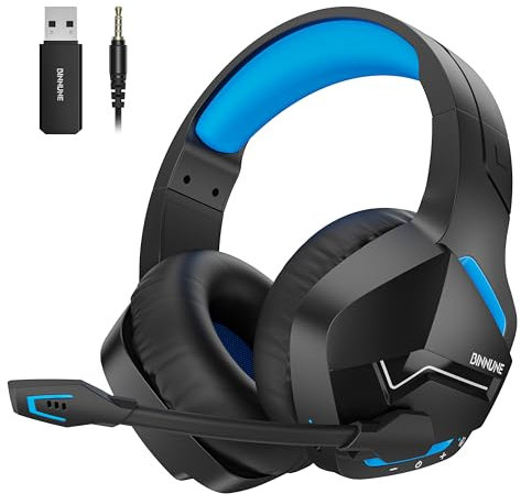 BINNUNE Wireless Gaming Headset mit Mikrofon, 2,4GHz & Bluetooth Headset für PS4, PS5, PC – Gaming Kopfhörer kabellos mit 120h Akku, USB & 3,5mm Anschluss
