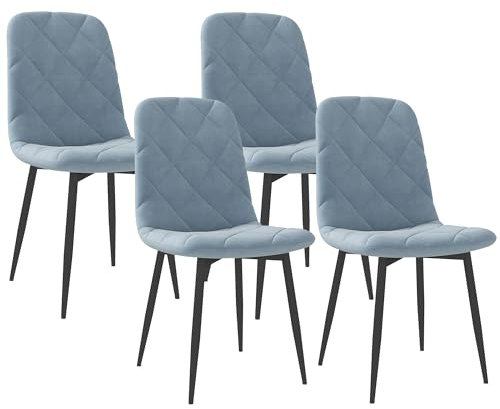 HOMCOM 4er-Set Küchenstühle mit gepolstertem Sitz und Rückenlehne, farbige Stühle aus Samt-Effekt-Stoff und Stahl, 45x54x87 cm, hellblau