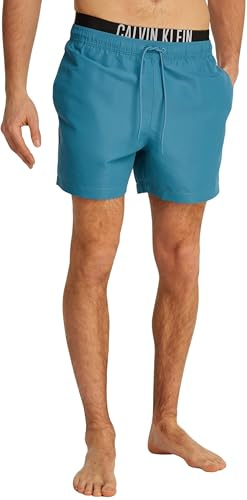 Calvin Klein Herren Badehose Medium Double mit Tunnelzug, Blau (Storm Blue), L