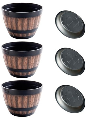 Breeshy Blumentöpfe aus Whisky-Fass, Blumentöpfe aus Kunststoff, Weinfass-Optik, für Gartenpflanzen, 30 cm, 3 Stück