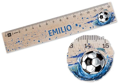 Holz Lineal 15cm - Fußball Holzlineal | Kickstart ins Schuljahr | personalisierbar mit Namen - 15 cm - Holz - fussball personalisierte geschenke schulanfänger einschulung und schulanfang jungs