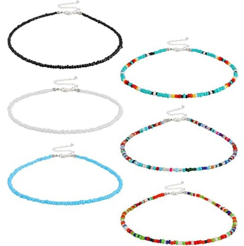 SULIUDAJI 6 Stück Bunte Perlen Ketten Boho Strand Perlen Halsketten Armbänder Für Damen Mädchen Schmuck