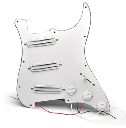 vorverdrahtetes Schlagbrett SSS Prewired Pickguard Mini Humbucker E-Gitarre 9K/9K/9K Loaded Prewired Scratchplate für ST Style Gitarre Schwarz(White-WH pickguard)
