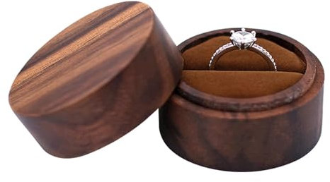 Eheringbox - Ringbox Aus | Runder Ring-Verlobungs-Organizer | Ringetui | Ringetui Aus Schwarzem Walnussholz | Ringträgerbox Für Den Antrag | Ringbox Für Den Heiratsantrag Zum Hochzeitstag (Einzel