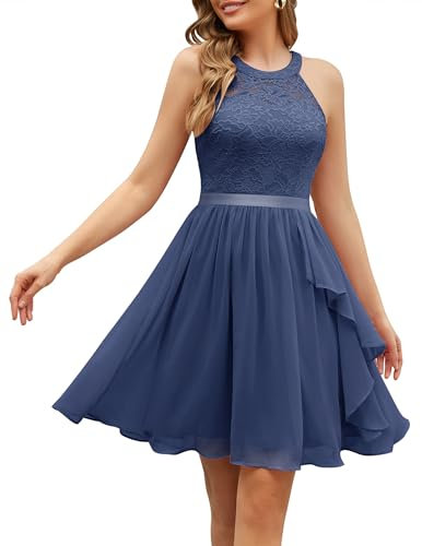 Wedtrend Abito da cocktail elegante per matrimonio, linea A, con volant, abito da sera da donna, lunghezza al ginocchio, in chiffon, abito da fine laurea, grigio viola, M