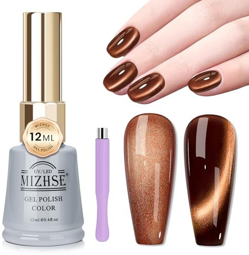 MIZHSE Snowlight Cat Eye Gel Nail Polish with Magnet, 12 ml Holographic Snowlight Glitter Magnetic Gel Nail Polish Soak Off UV Gels Cateye Magnet for Nail Art Salon DIY