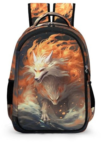 TPISLI Büchertasche Neunschwänziger Fuchs Schulranzen Mädchen 4. Klasse Tiere Ranzen 5 Klasse Leichter Reise Outdoor Freizeit