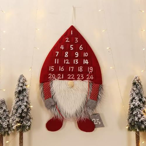 AMOMYDOG Calendario Avvento fai da te, 2024 Calendario dell' Avvento da Riempire, Bambini Sacchetti Calendario Avvento con 25 Tasche Regali Natale per Decorazioni Natalizie 65 x 35cm (Rosso)