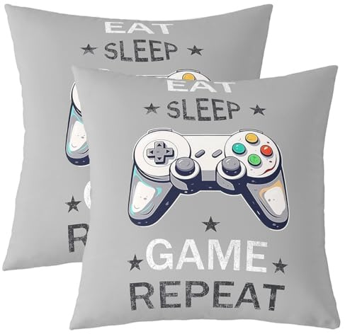 Loussiesd Gaming Kissenbezüge 40x40cm Gamer Jungen Kissenbezug Gamepad Spiele Kissenhülle für Kinder Mädchen Teenager Kopfkissenbezug Spiele Controller Dekokissen Grau 2er Set Kissenbezüge