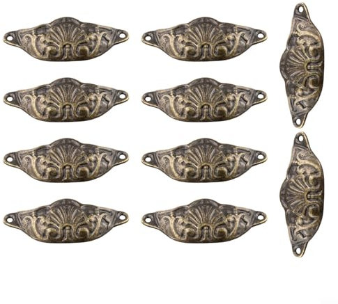Gdfnmogo Lot de 10 poignées vintage en forme de coquille, poignées de tiroir vintage en laiton, poignées de porte pour meubles, armoires, commodes, portes