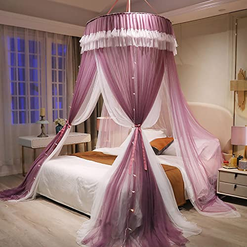 JNTFNE Princess Moskitonetz-Betthimmel mit LED-Licht, Elegantes Kuppelbettnetz, Baldachinvorhänge, Moskitonetz für Einzel- bis Kingsize-Betten, Mesh-Bettzelt, Schlafzimmerdekoration, H, 1 m