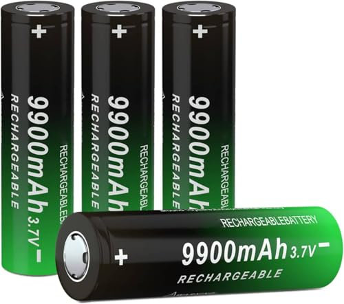 Générique Piles Rechargeables 3.7V, Batterie NiMH 9900mAh, Batteries Rechargeables pour Lampe Frontale LED, télécommande, Voiture télécommandée(Tête Plate,4pcs)