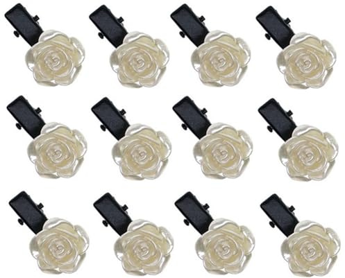 Lot de 12 mini pinces à cheveux en forme de roses blanches - Barrettes à cheveux vintage - Pour mariage, fête, quotidien